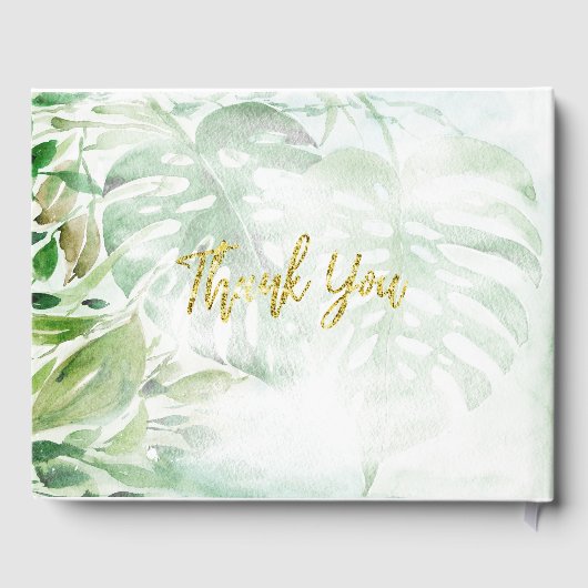 Elegante Tropische Groene Waterverf Monstera blade Gastenboek (Achterkant)