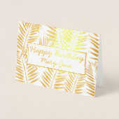 Elegante Tropische Happy Birthday Leaf Print Gold Folie Kaarten (Voorkant)