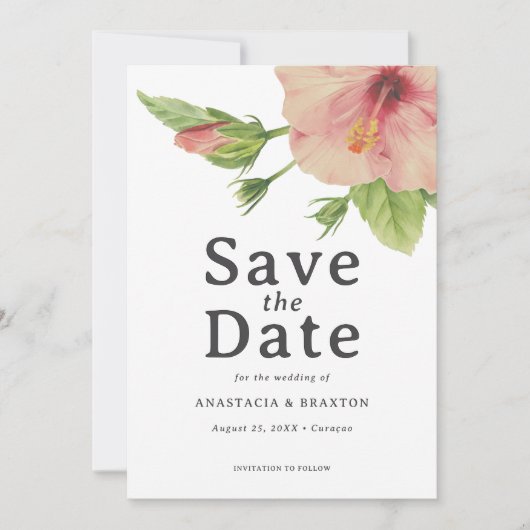 Elegante Tropische Hibiscus Bruiloft Save The Date (Voorkant)
