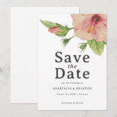 Elegante Tropische Hibiscus Bruiloft Save The Date (Voorkant / Achterkant)