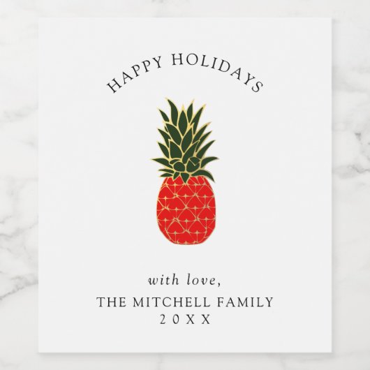 Elegante tropische kerstananas wijn etiket (Enkel label)