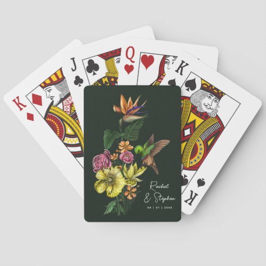 Elegante Tropische Kolibrie Bloemrijke Zomer Bruil Pokerkaarten (Achterkant)