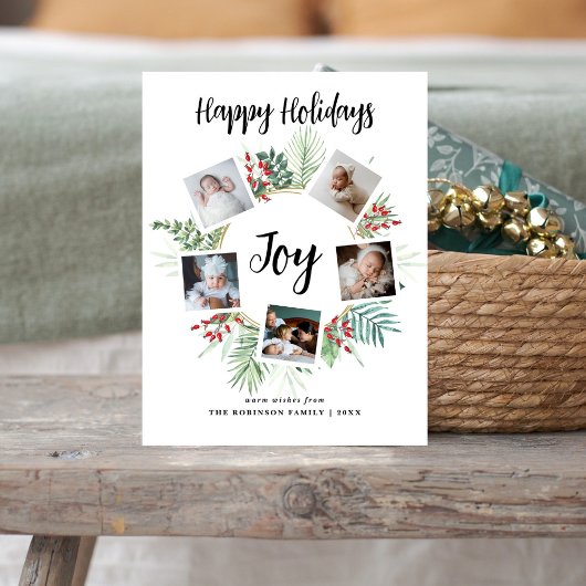 Elegante Tropische Krans Fotocollage Kerstmis Feestdagenkaart