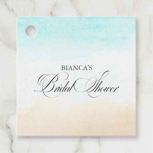 Elegante Tropische Kust Bruidsborrel Bedankjes Labels (Voorkant)
