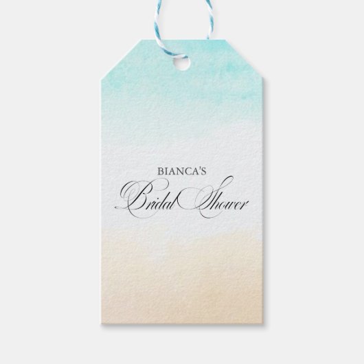 Elegante Tropische Kust Bruiloftsshower Cadeaulabel (Voorkant)