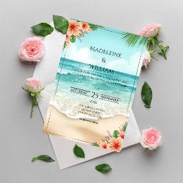 Elegante Tropische Kust Hawaiaanse Strand Bruiloft Kaart