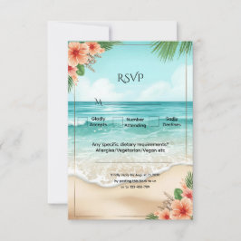 Elegante Tropische Kust Hawaiaanse Strand Bruiloft RSVP Kaartje