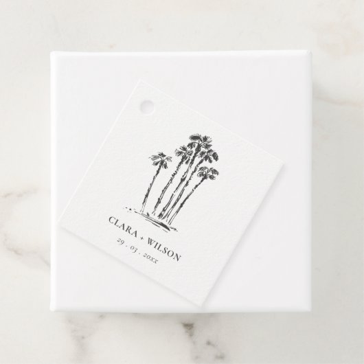 Elegante Tropische Kustpalmboom Schets Bruiloft Bedankjes Labels (In situ)