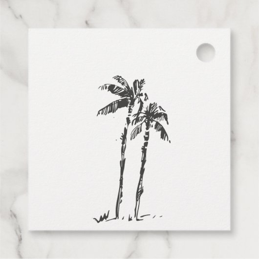 Elegante Tropische Kustpalmboom Schets Bruiloft Bedankjes Labels (Achterkant)