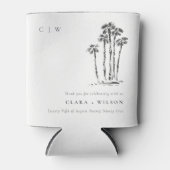 Elegante Tropische Kustpalmboom Schets Bruiloft Blikjeskoeler (Voorkant)