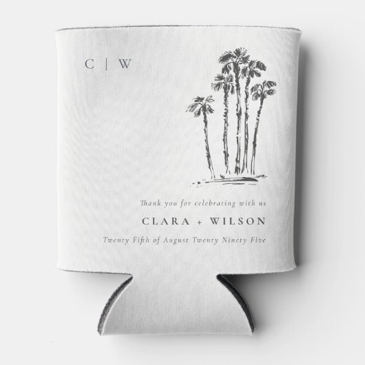 Elegante Tropische Kustpalmboom Schets Bruiloft Blikjeskoeler (Voorkant)