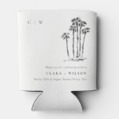 Elegante Tropische Kustpalmboom Schets Bruiloft Blikjeskoeler (Achterkant)