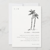 Elegante Tropische Kustpalmboom Schets Bruiloft Kaart (Voorkant)