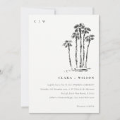 Elegante Tropische Kustpalmboom Schets Bruiloft Kaart (Voorkant)
