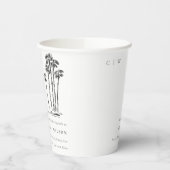 Elegante Tropische Kustpalmboom Schets Bruiloft Papieren Bekers (Links)