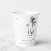 Elegante Tropische Kustpalmboom Schets Bruiloft Papieren Bekers (Voorkant)
