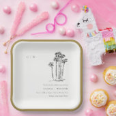 Elegante Tropische Kustpalmboom Schets Bruiloft Papieren Bordje (Feest)