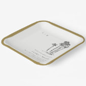 Elegante Tropische Kustpalmboom Schets Bruiloft Papieren Bordje (Gebogen)