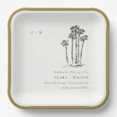 Elegante Tropische Kustpalmboom Schets Bruiloft Papieren Bordje (Voorkant)