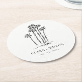 Elegante Tropische Kustpalmboom Schets Bruiloft Ronde Kartonnen Onderzetter (Gebogen)