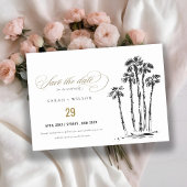 Elegante Tropische Kustpalmboom Schets Bruiloft Save The Date