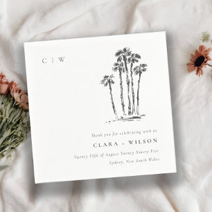 Elegante Tropische Kustpalmboom Schets Bruiloft Servet