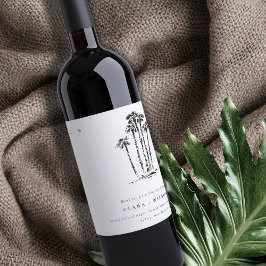 Elegante Tropische Kustpalmboom Schets Bruiloft Wijn Etiket