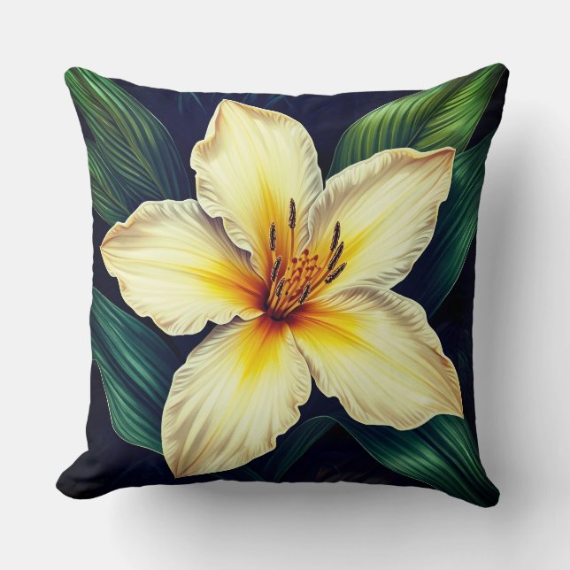 Elegante Tropische Lelie Bloem - Worp Kussen (Voorkant)
