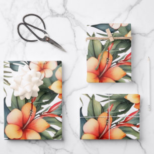 Elegante tropische oranje wilde bloemen inpakpapier vel