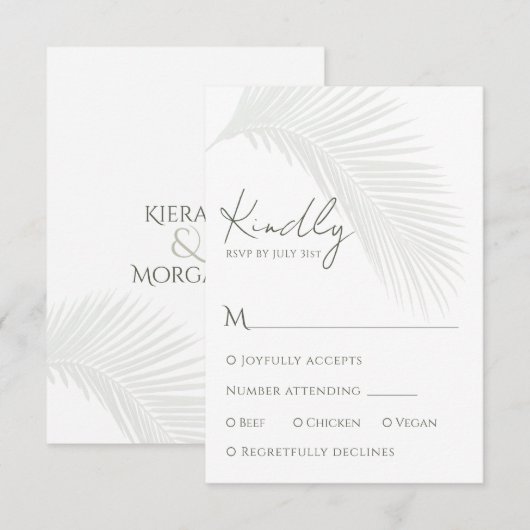 Elegante Tropische Palm Leaf RSVP Respons Kaart (Voorkant / Achterkant)