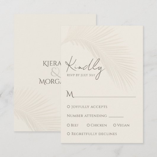 Elegante Tropische Palm Leaf RSVP Respons Kaart (Voorkant / Achterkant)