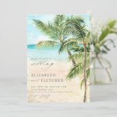 Elegante Tropische Palm Tree Beach bruiloft Kaart (Staand voorkant)