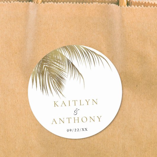 Elegante Tropische Palm Tree Beach bruiloft Ronde Sticker