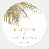 Elegante Tropische Palm Tree Beach bruiloft Ronde Sticker (Voorkant)