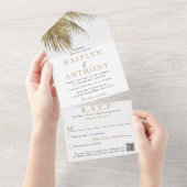 Elegante Tropische Palm Tree Beach bruiloft & RSVP All In One Uitnodiging (Afscheurbaar)