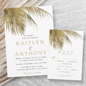 Elegante Tropische Palm Tree Beach bruiloft RSVP Kaartje