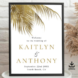 Elegante Tropische Palm Tree Beach bruiloft Welkom Poster