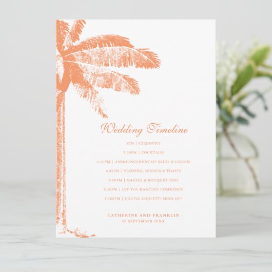 Elegante Tropische Palm Tree Wedding Tijdlijn Programmakaart (Staand voorkant)