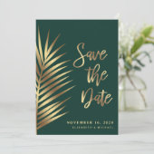 Elegante tropische palmbladeren bewaren de datum save the date (Staand voorkant)