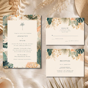 Elegante Tropische Palmbladeren Bruiloft RSVP Kaartje