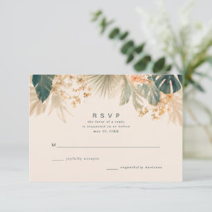 Elegante Tropische Palmbladeren Bruiloft RSVP Kaartje