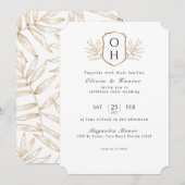 Elegante tropische palmbladeren bruiloft uitnodigi kaart (Voorkant / Achterkant)