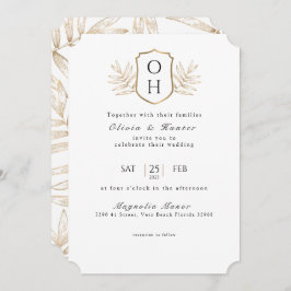 Elegante tropische palmbladeren bruiloft uitnodigi kaart