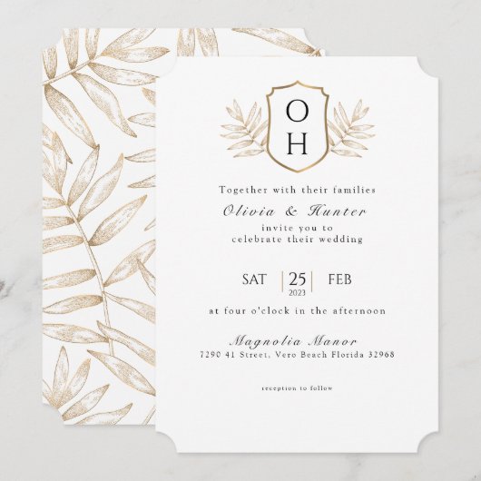 Elegante tropische palmbladeren bruiloft uitnodigi kaart (Voorkant / Achterkant)