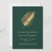 Elegante tropische palmbladeren groen goud save the date (Achterkant)