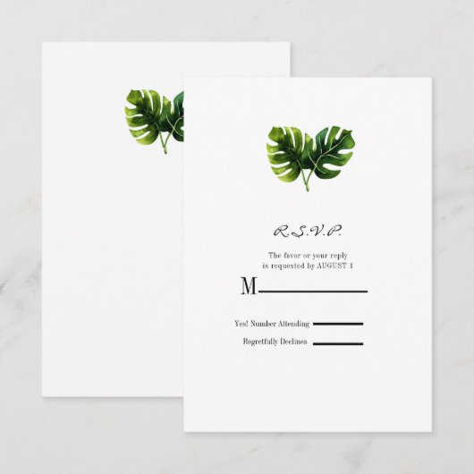 Elegante Tropische Palmbladeren Trouw RSVP Antwoor (Voorkant / Achterkant)