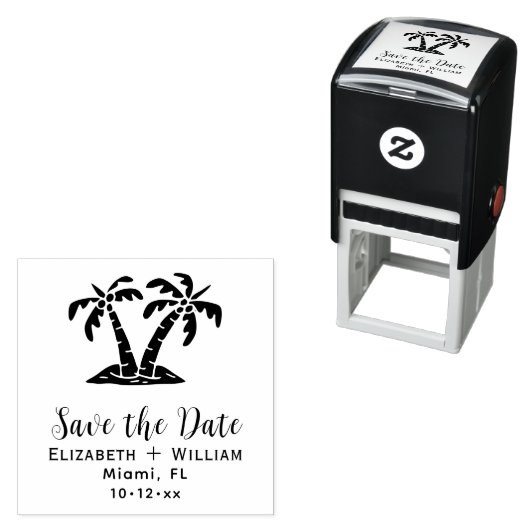 Elegante Tropische Palmbomen Bruiloft Save the Dat Zelfinktende Stempel (In situ)