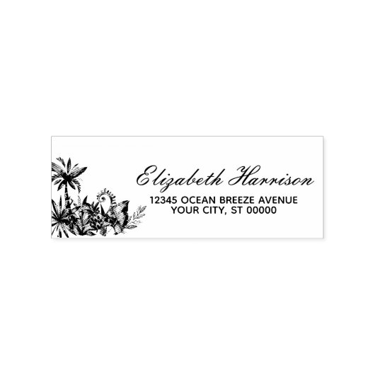 Elegante tropische palmbomen retouradres rubberstempel (Afrduk)