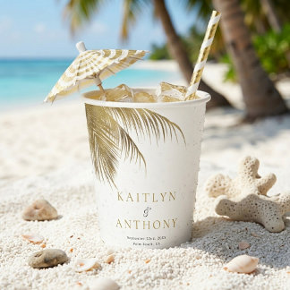 Elegante tropische palmbomen strand bruiloft papieren bekers