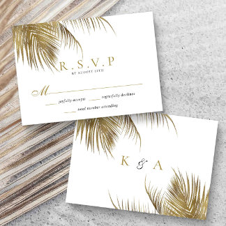 Elegante tropische palmbomen strand bruiloft RSVP kaartje
